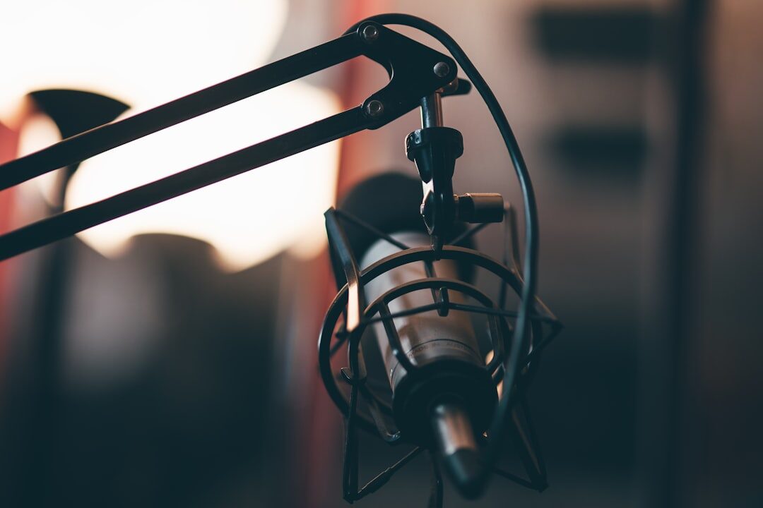 Podcast microphone and recording equipment in studio