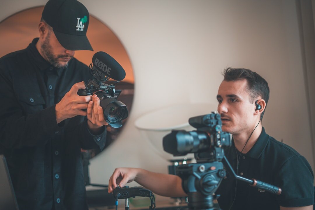 Professional radio interview recording session with two microphones